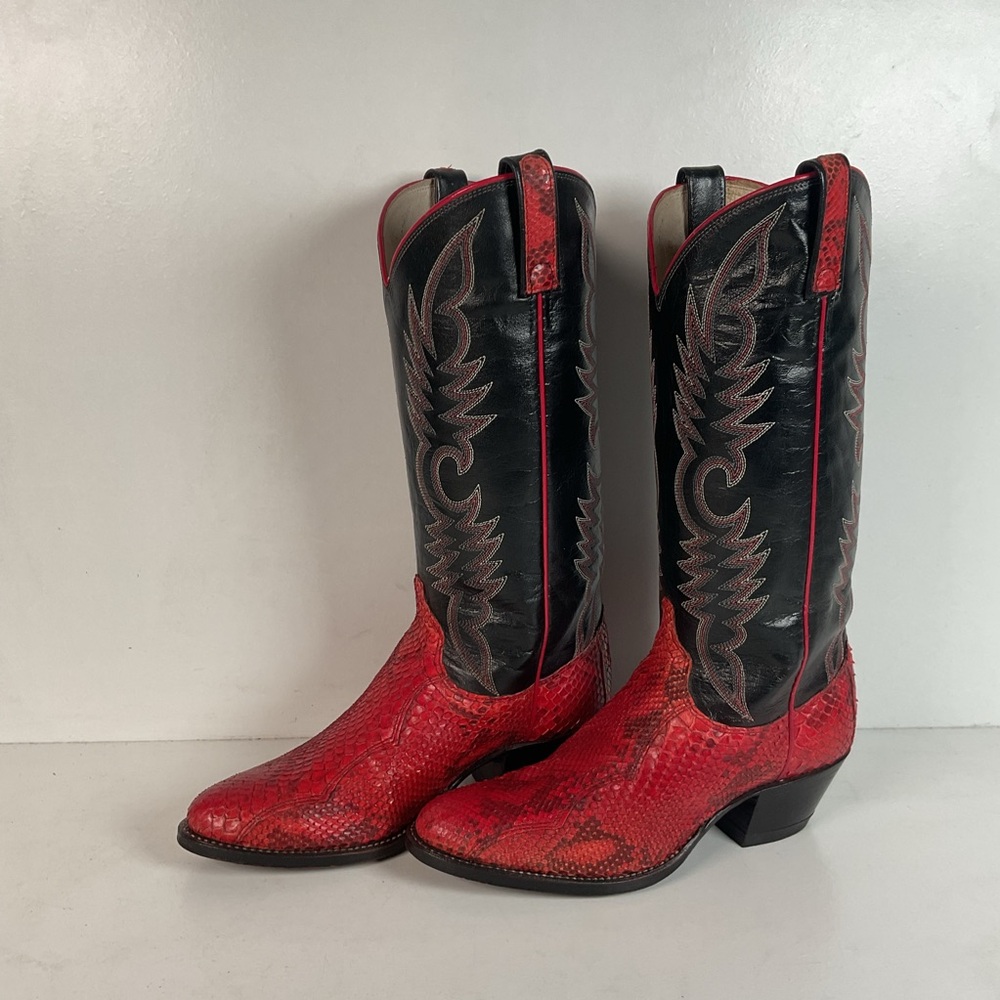 Vintage Dan Post Python Snakeskin Cowgirl Boots | USA Made | Red | Women’s 7 M